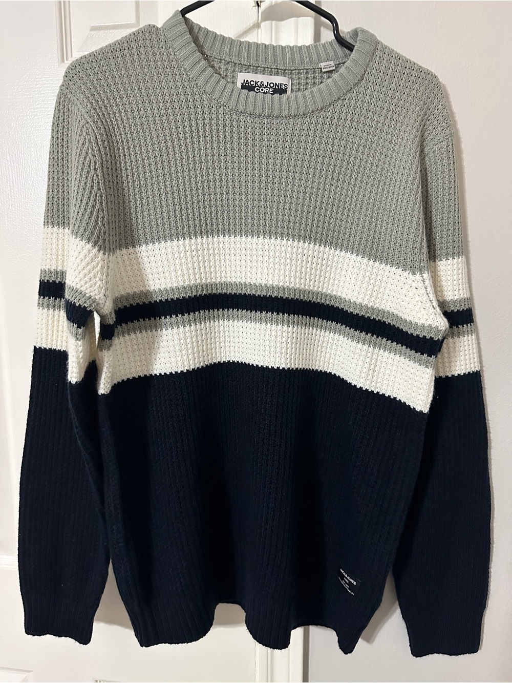 Jack & Jones Core Colorblock Knit Sweater Men’s Large Gray Navy White